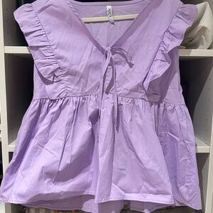 Lavender Ruffle Sleeve Blouse